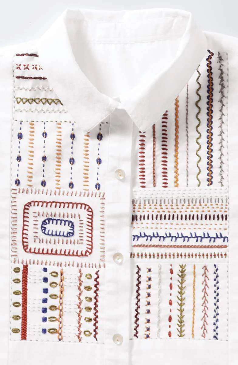 Yasira Organic Cotton Embroidered Long Shirt - White - Image 3