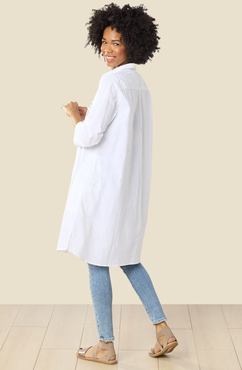 Yasira Organic Cotton Embroidered Long Shirt - White - Image 5