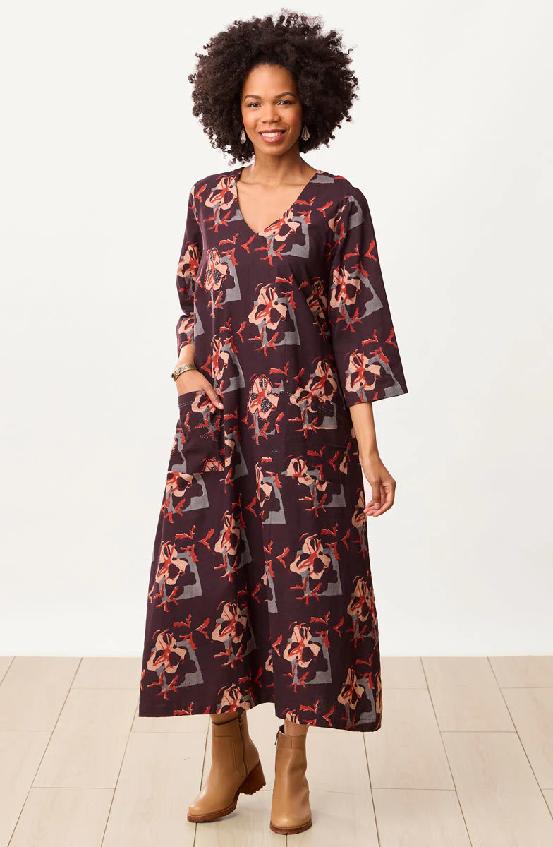 Zarine Natural Dye V-Neck Dress - Black/Multi - Image 4