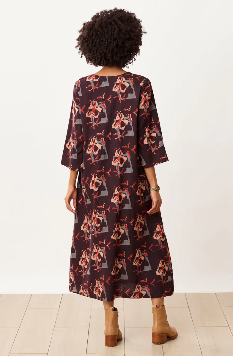 Zarine Natural Dye V-Neck Dress - Black/Multi - Image 5